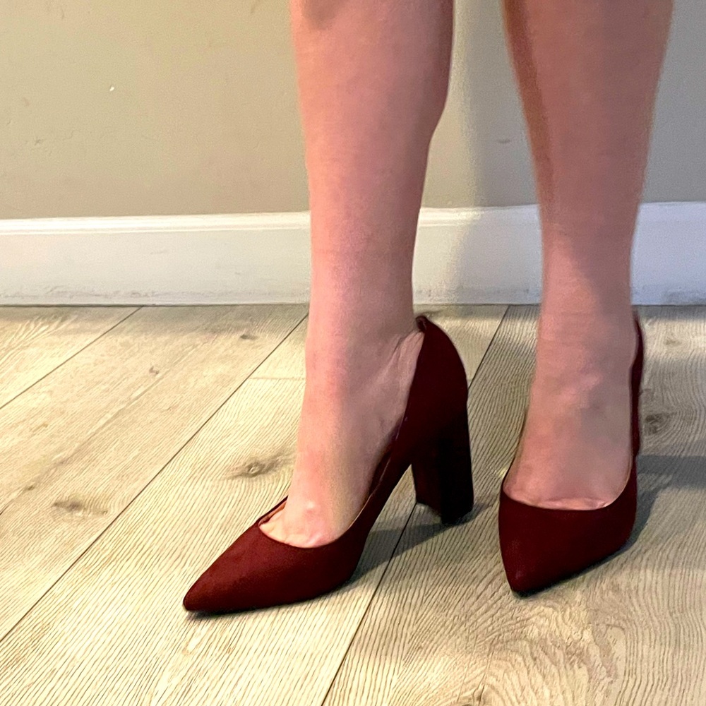 Marc Fisher Suede stacked heel, pointed toe